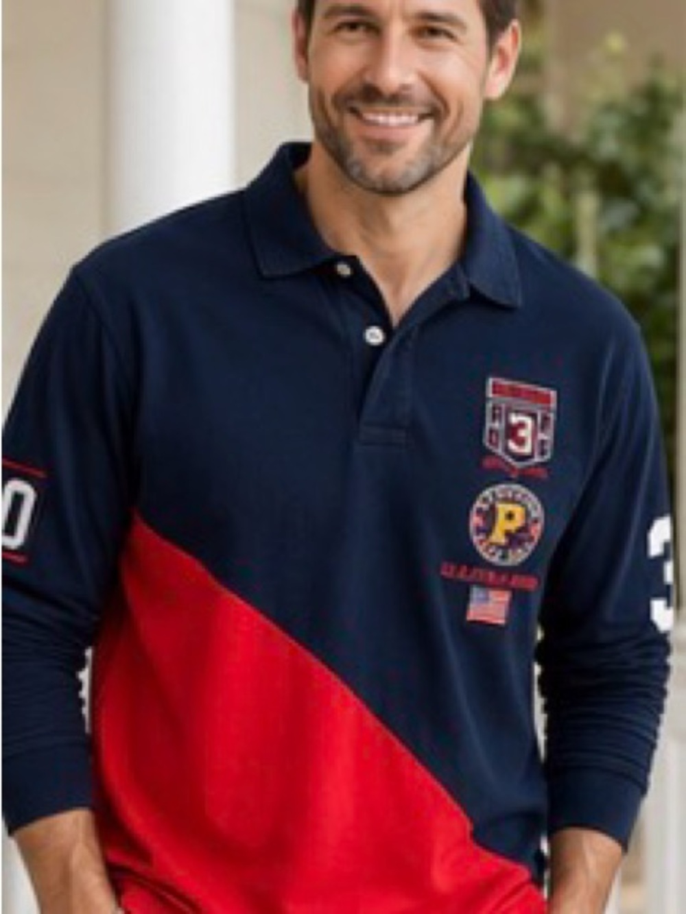 U.S. Polo Assn. Long Sleeve Rugby Polo Shirt Navy Red XL